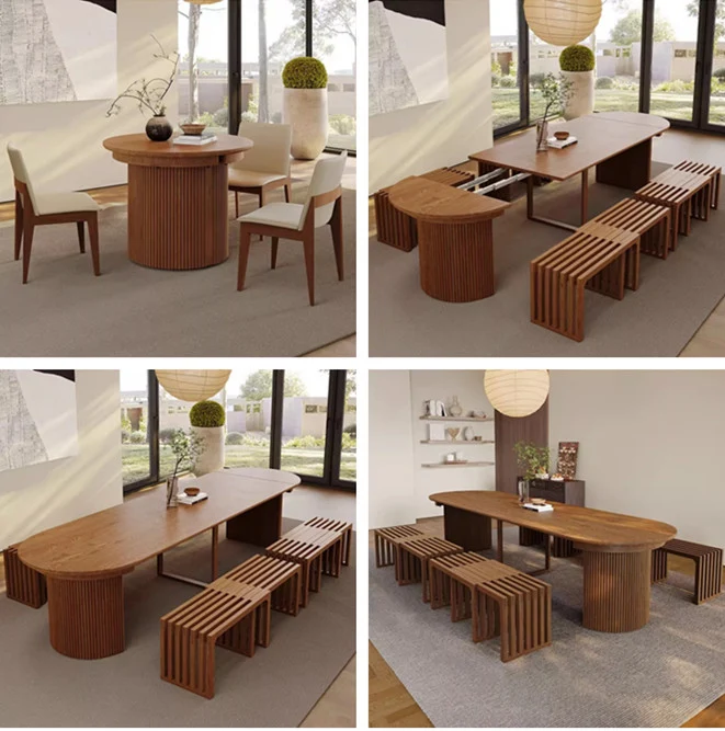 Mesa de comedor redonda extensible moderna con tablero ajustable