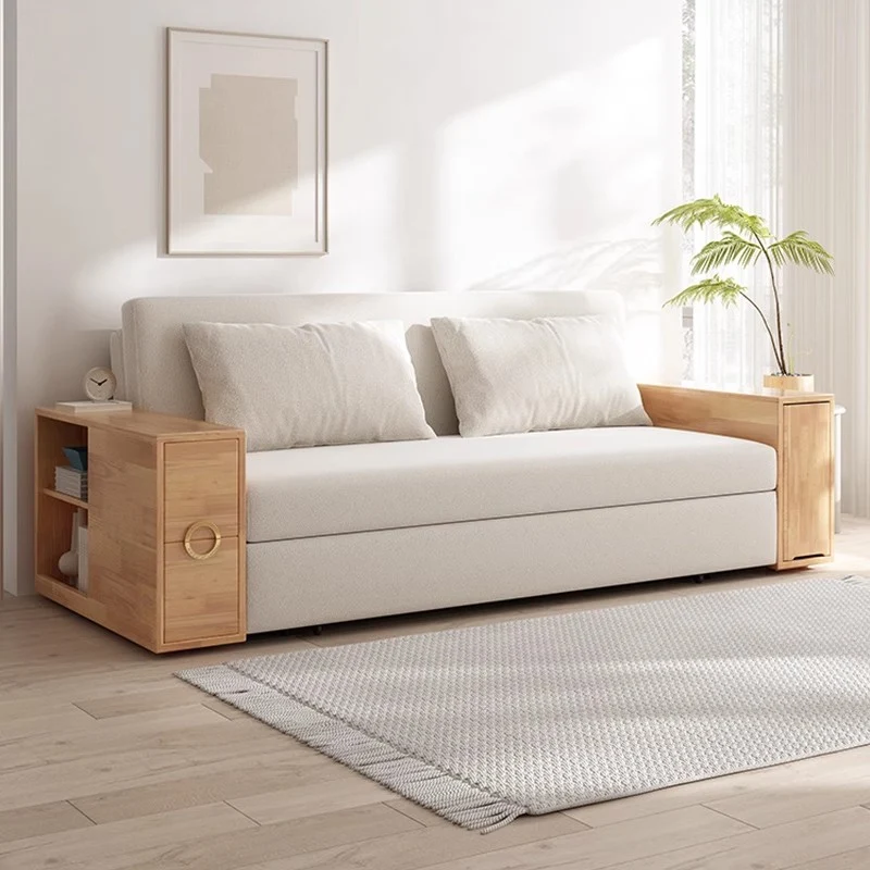 Sofá cama convertible 3 en 1 con reposabrazos oculto y espacio de almacenamiento debajo