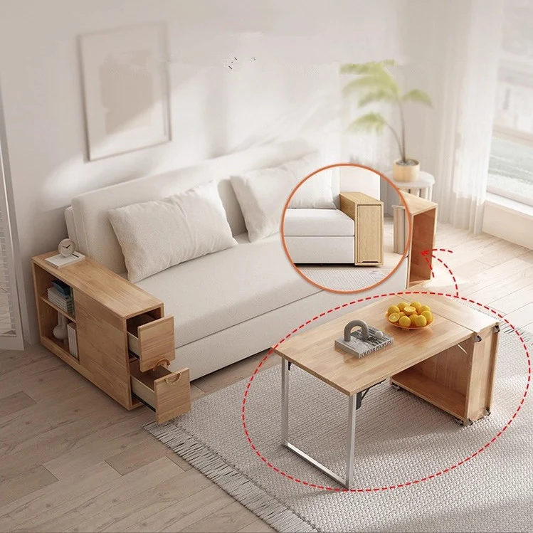 Sofá cama convertible 3 en 1 con reposabrazos oculto y espacio de almacenamiento debajo