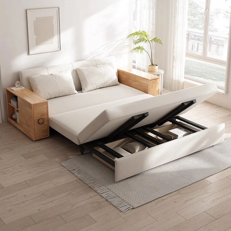 Sofá cama convertible 3 en 1 con reposabrazos oculto y espacio de almacenamiento debajo