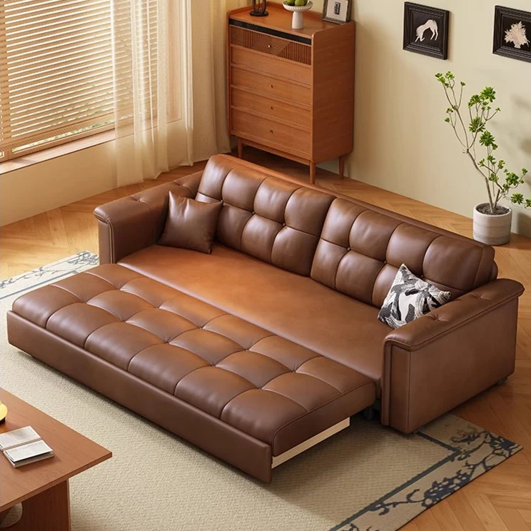 Sofá cama extraíble de tela de cuero retro con espacio de almacenamiento debajo