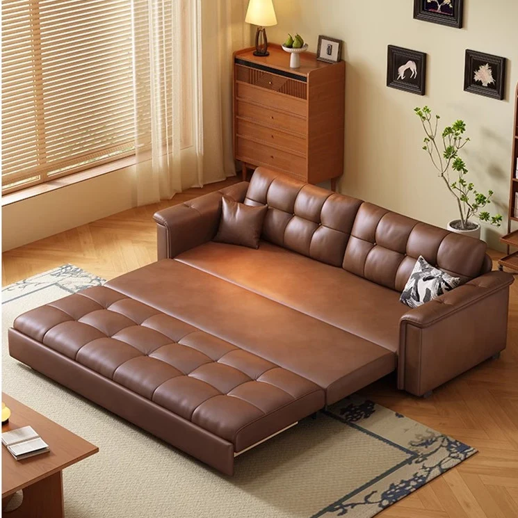 Sofá cama extraíble de tela de cuero retro con espacio de almacenamiento debajo