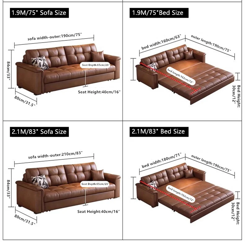 Sofá cama extraíble de tela de cuero retro con espacio de almacenamiento debajo