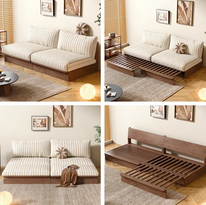 Sofá cama extraíble con estructura de madera maciza Japandi YUNJIAN