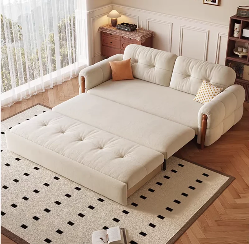 Sofá cama de tela de franela antirayaduras con espacio de almacenamiento debajo
