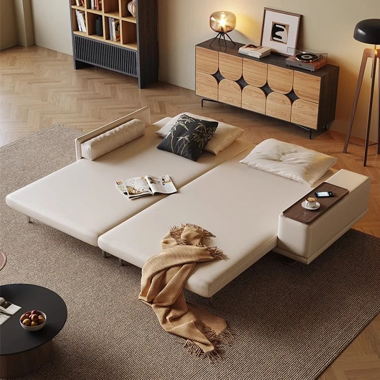 Sofá cama con respaldo ajustable y reposabrazos giratorio de tela de cuero para escritorio