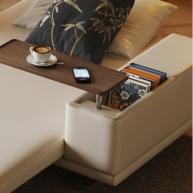 Sofá cama con respaldo ajustable y reposabrazos giratorio de tela de cuero para escritorio