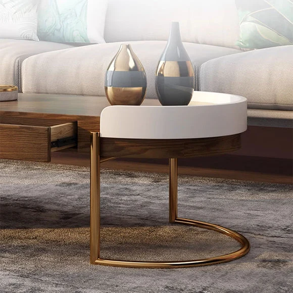 Mesa de centro redonda de lujo moderna y ligera de estilo nórdico con 4 cajones de almacenamiento