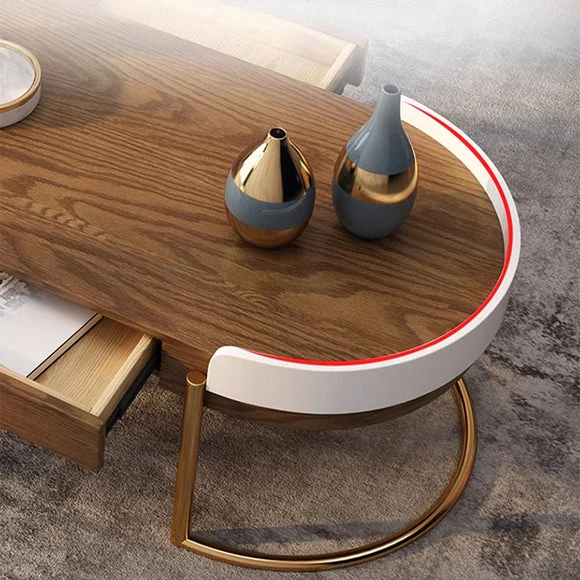 Mesa de centro redonda de lujo moderna y ligera de estilo nórdico con 4 cajones de almacenamiento