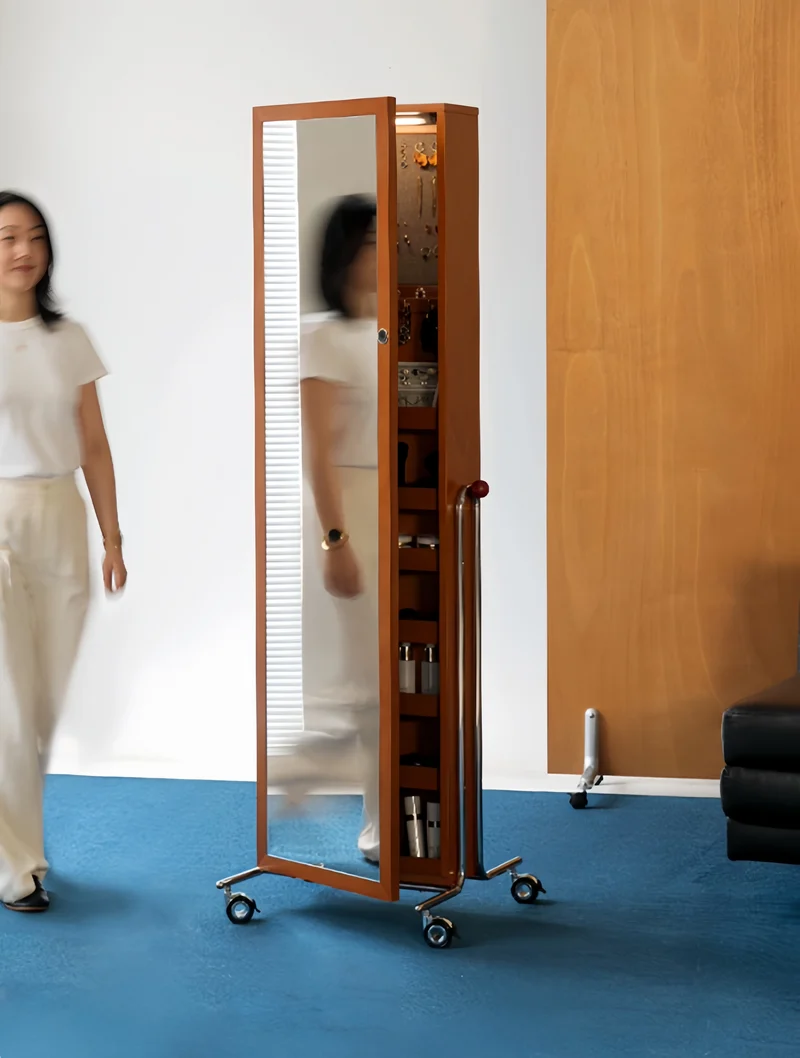 Organizador de joyas portátil con espejo de cuerpo entero y cerradura de huella dactilar.
