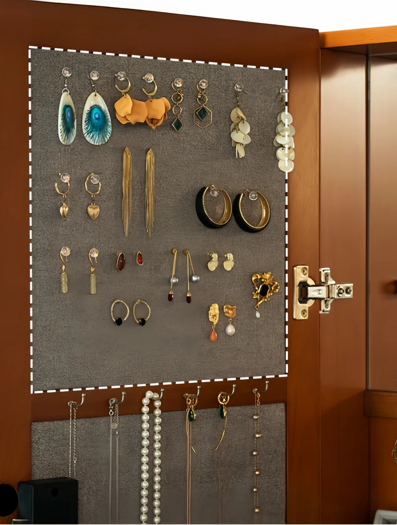 Organizador de joyas portátil con espejo de cuerpo entero y cerradura de huella dactilar.