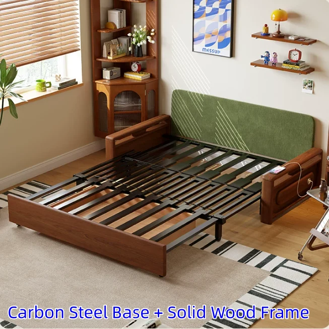 Sofá cama convertible 3 en 1 de tela chenilla con almacenamiento inferior.