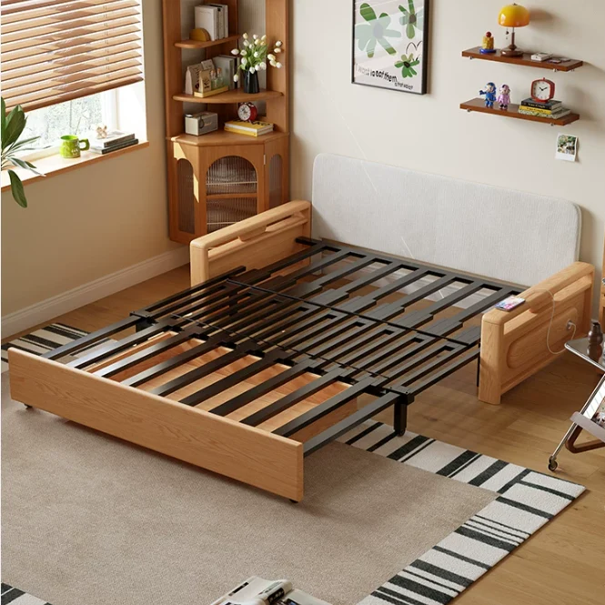 Sofá cama convertible 3 en 1 de tela chenilla con almacenamiento inferior.