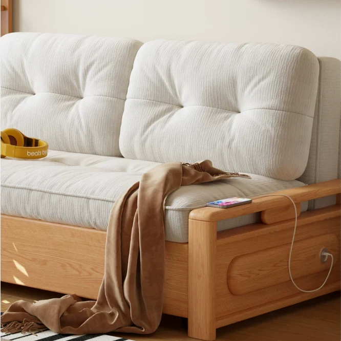 Sofá cama convertible 3 en 1 de tela chenilla con almacenamiento inferior.