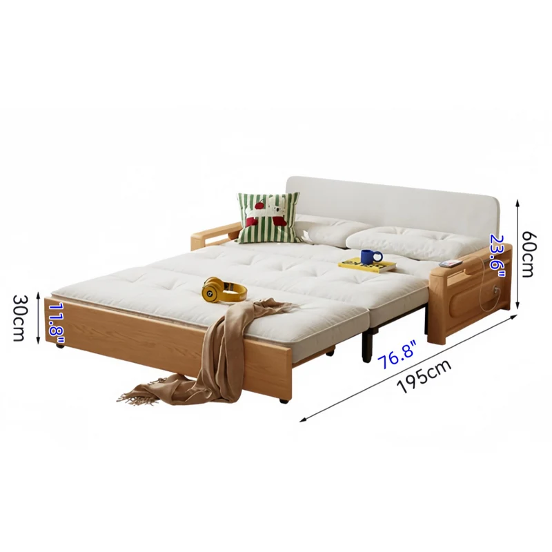 Sofá cama convertible 3 en 1 de tela chenilla con almacenamiento inferior.