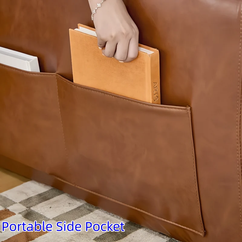 Sofá cama convertible 3 en 1 de cuero encerado al aceite con respaldo ajustable y bolsillo lateral.