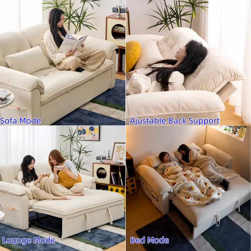 Sofá cama convertible FatCat de microfibra y terciopelo de gamuza con bolsillos laterales.
