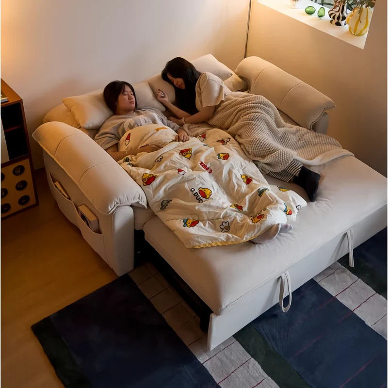 Sofá cama convertible FatCat de microfibra y terciopelo de gamuza con bolsillos laterales.