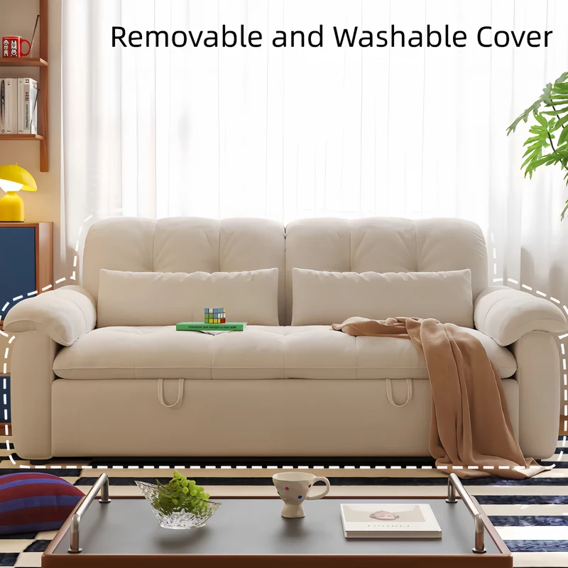Sofá cama convertible FatCat de microfibra y terciopelo de gamuza con bolsillos laterales.