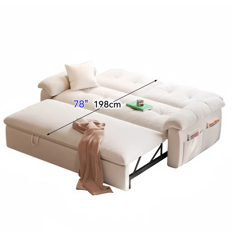 Sofá cama convertible FatCat de microfibra y terciopelo de gamuza con bolsillos laterales.
