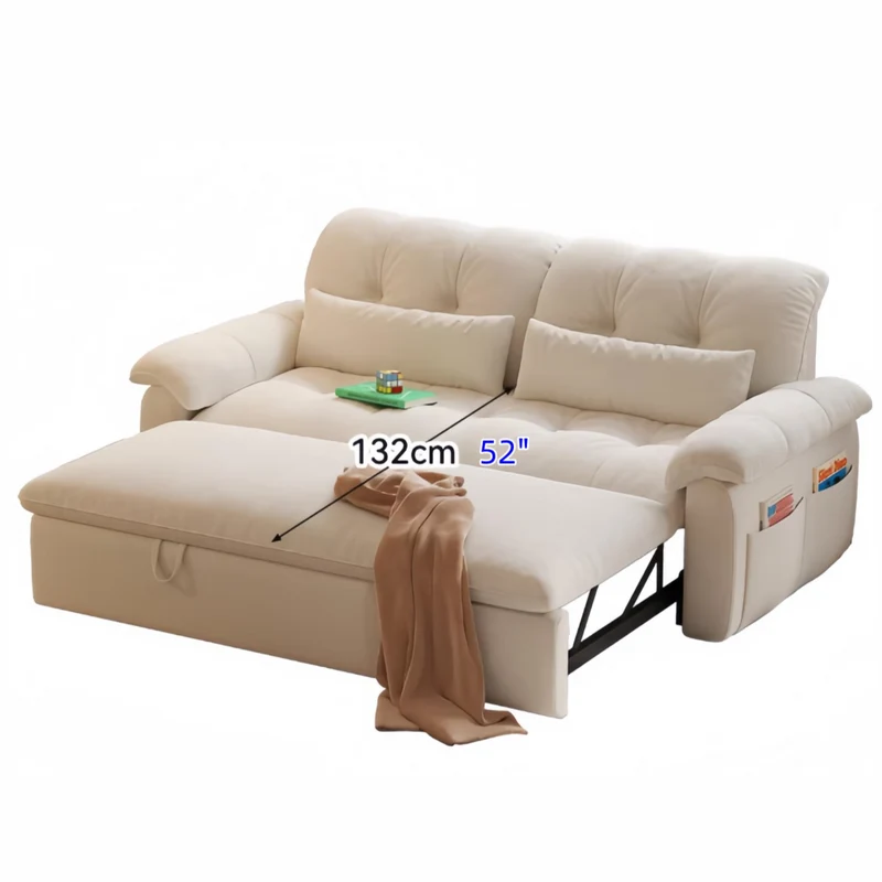Sofá cama convertible FatCat de microfibra y terciopelo de gamuza con bolsillos laterales.