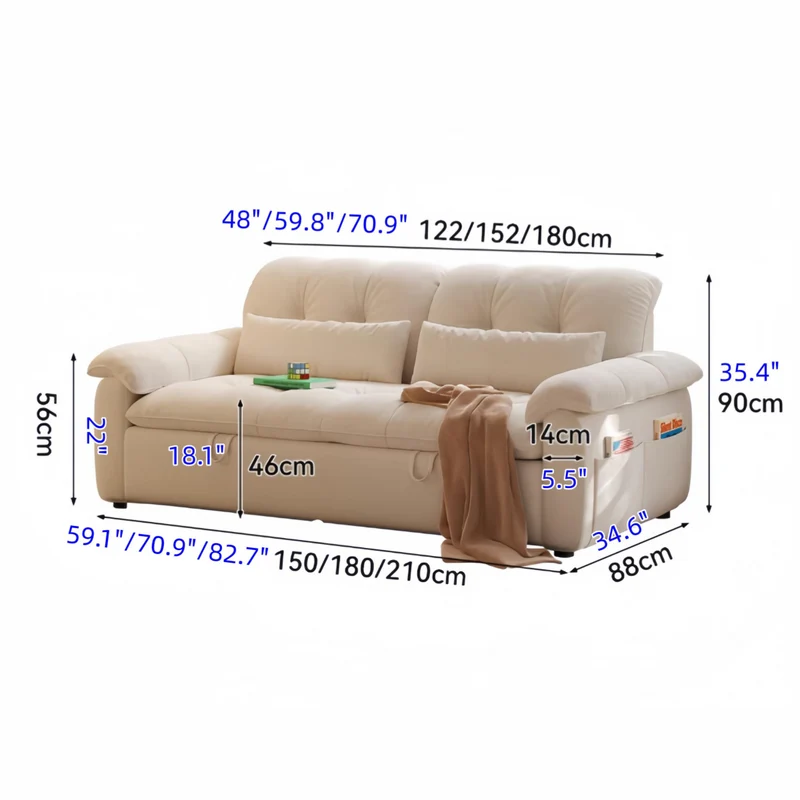 Sofá cama convertible FatCat de microfibra y terciopelo de gamuza con bolsillos laterales.