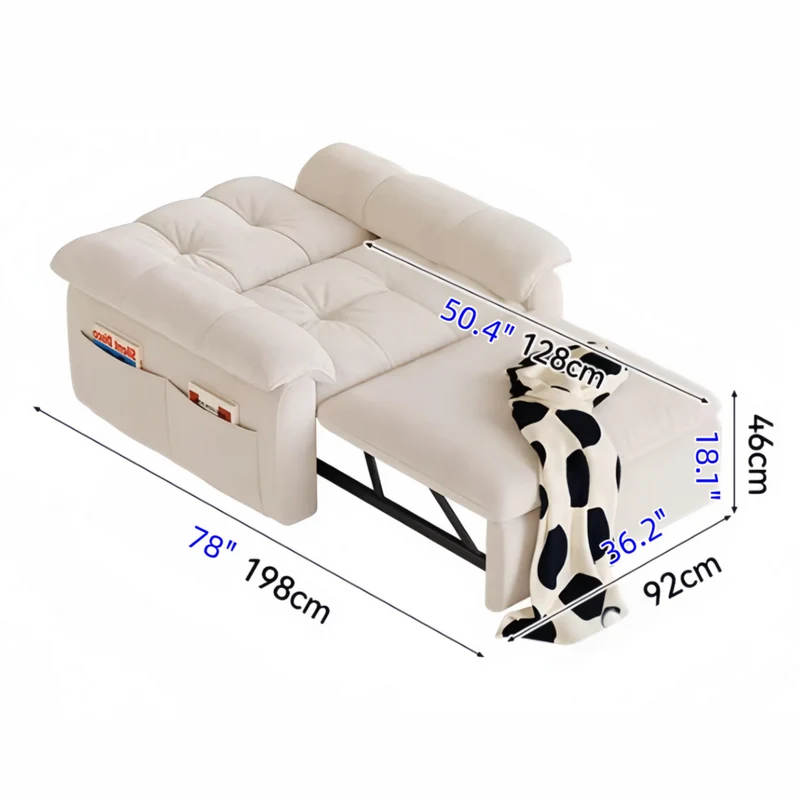 Sofá cama convertible FatCat de microfibra y terciopelo de gamuza con bolsillos laterales.