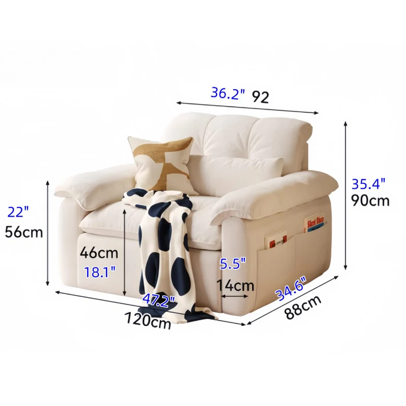 Sofá cama convertible FatCat de microfibra y terciopelo de gamuza con bolsillos laterales.