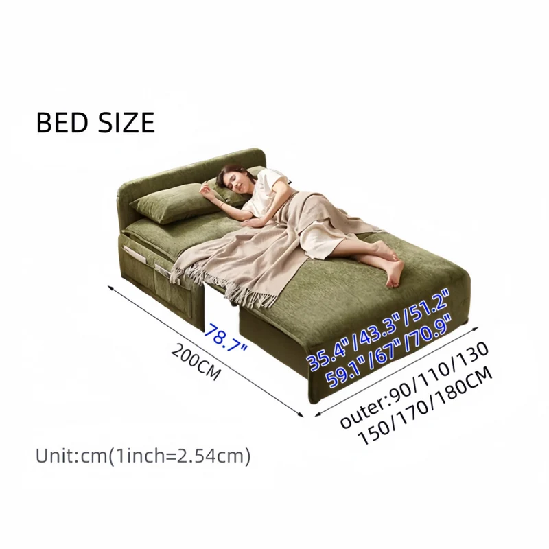Sofá cama eléctrico con control remoto y tapizado en tela de chenilla.