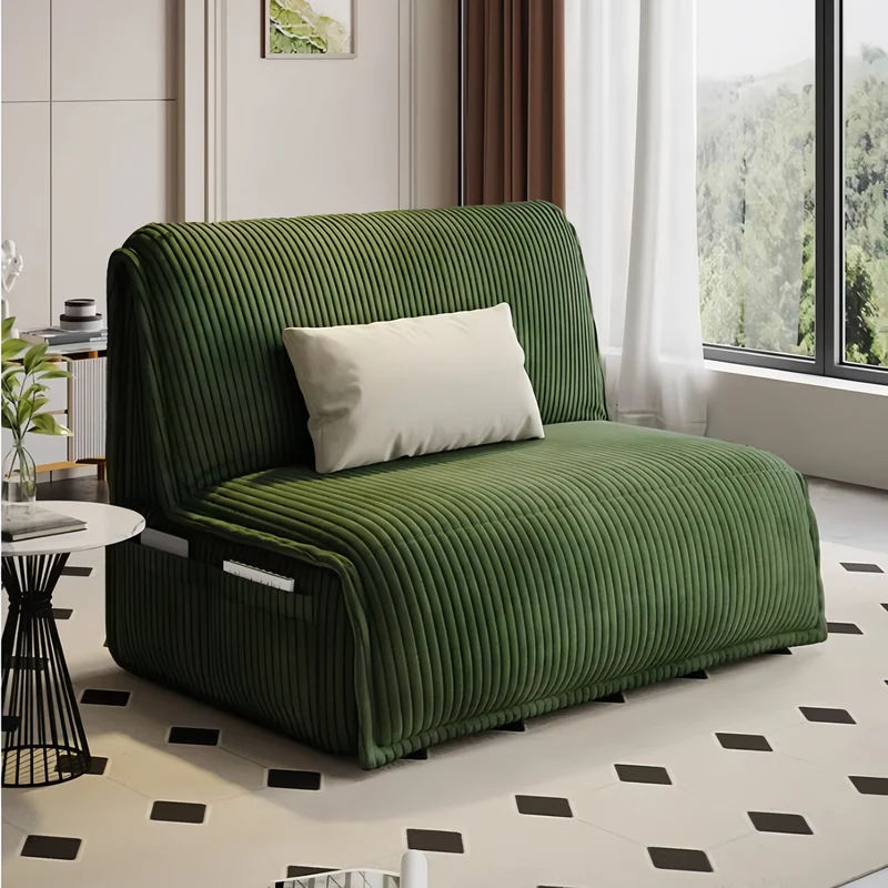 Sofá cama eléctrico de tela de pana con control remoto y cajón de almacenamiento.