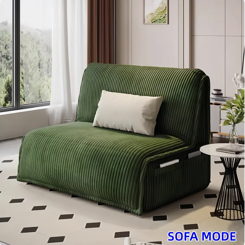 Sofá cama eléctrico de tela de pana con control remoto y cajón de almacenamiento.