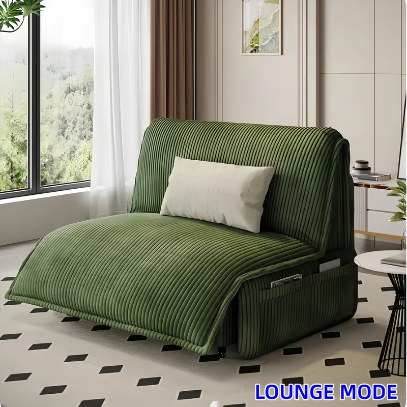 Sofá cama eléctrico de tela de pana con control remoto y cajón de almacenamiento.