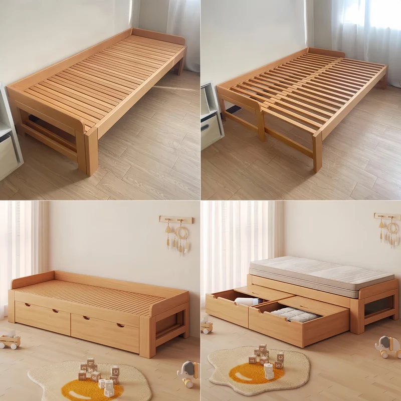 Cama de día de madera maciza de haya con cajones de almacenamiento debajo