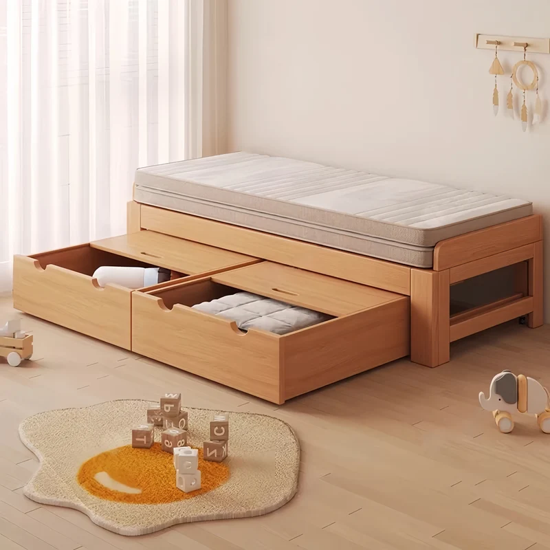 Cama de día de madera maciza de haya con cajones de almacenamiento debajo