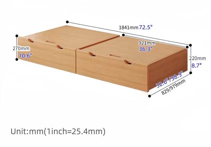 Cama de día de madera maciza de haya con cajones de almacenamiento debajo