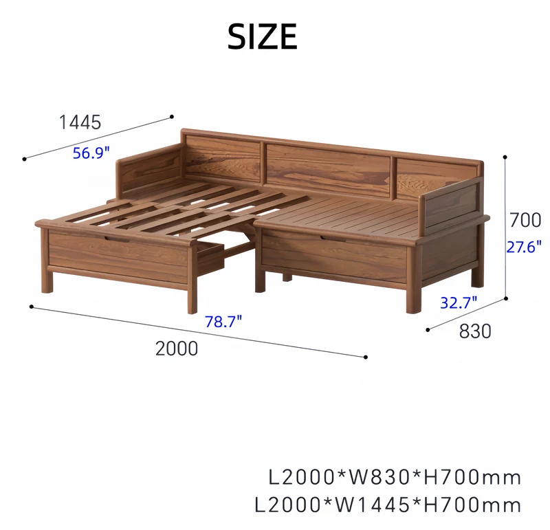 Cama Arhat 3 en 1 de madera maciza con cajones de almacenamiento debajo