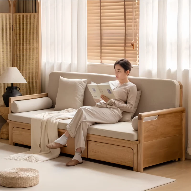 Sofá cama Arhat con estructura de madera maciza y cajones de almacenamiento debajo