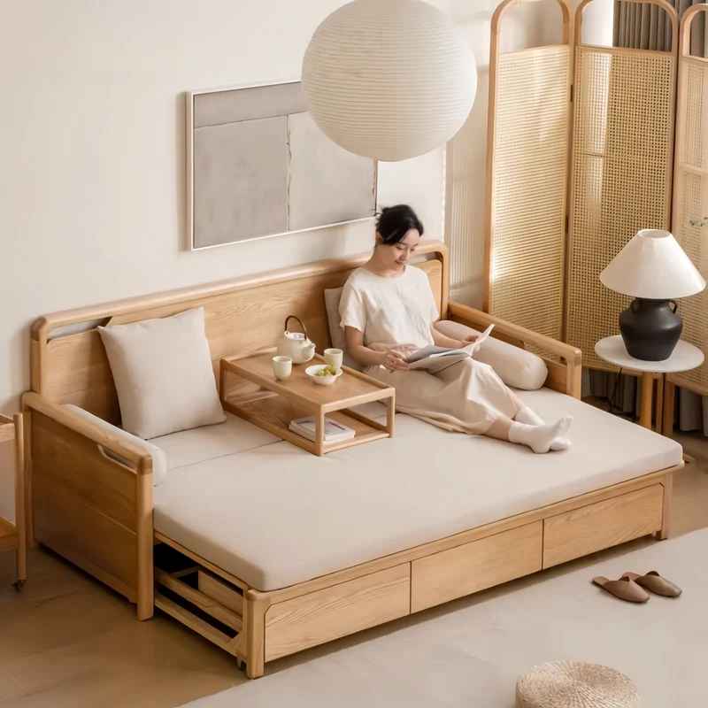 Sofá cama Arhat con estructura de madera maciza y cajones de almacenamiento debajo