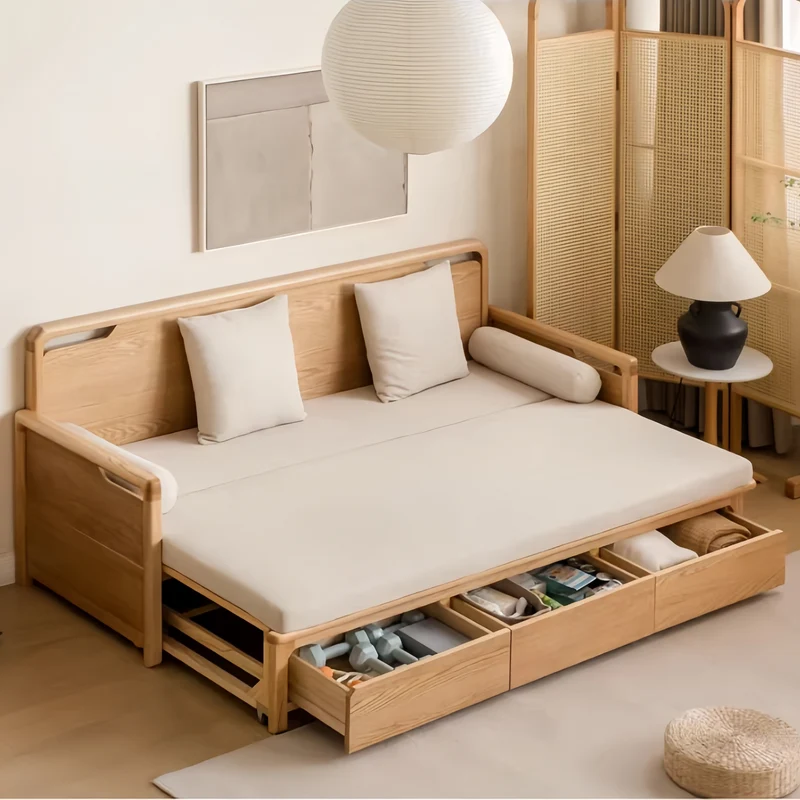 Sofá cama Arhat con estructura de madera maciza y cajones de almacenamiento debajo