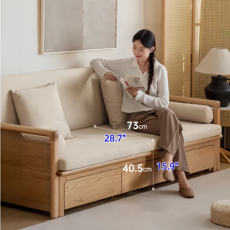 Sofá cama Arhat con estructura de madera maciza y cajones de almacenamiento debajo