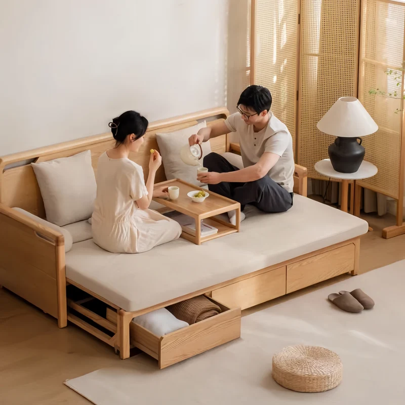 Sofá cama Arhat con estructura de madera maciza y cajones de almacenamiento debajo
