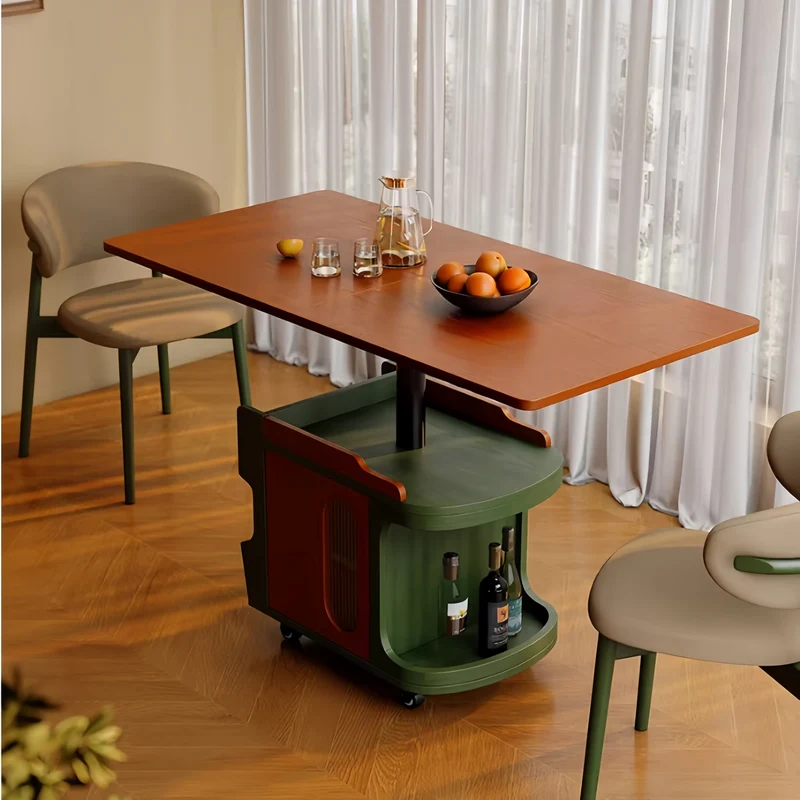Mesa auxiliar elevable nórdica retro con almacenamiento y ruedas universales