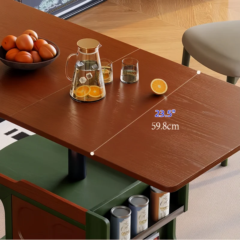 Mesa auxiliar elevable nórdica retro con almacenamiento y ruedas universales