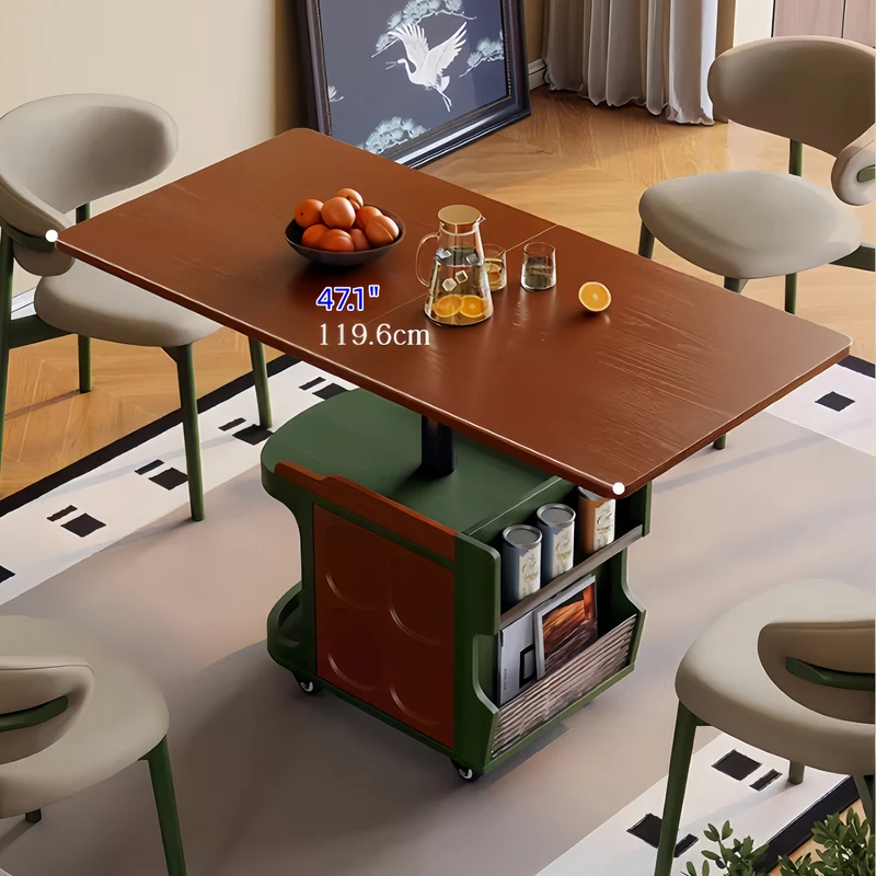 Mesa auxiliar elevable nórdica retro con almacenamiento y ruedas universales