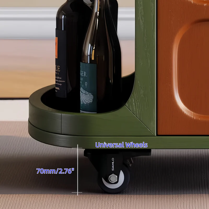 Mesa auxiliar elevable nórdica retro con almacenamiento y ruedas universales