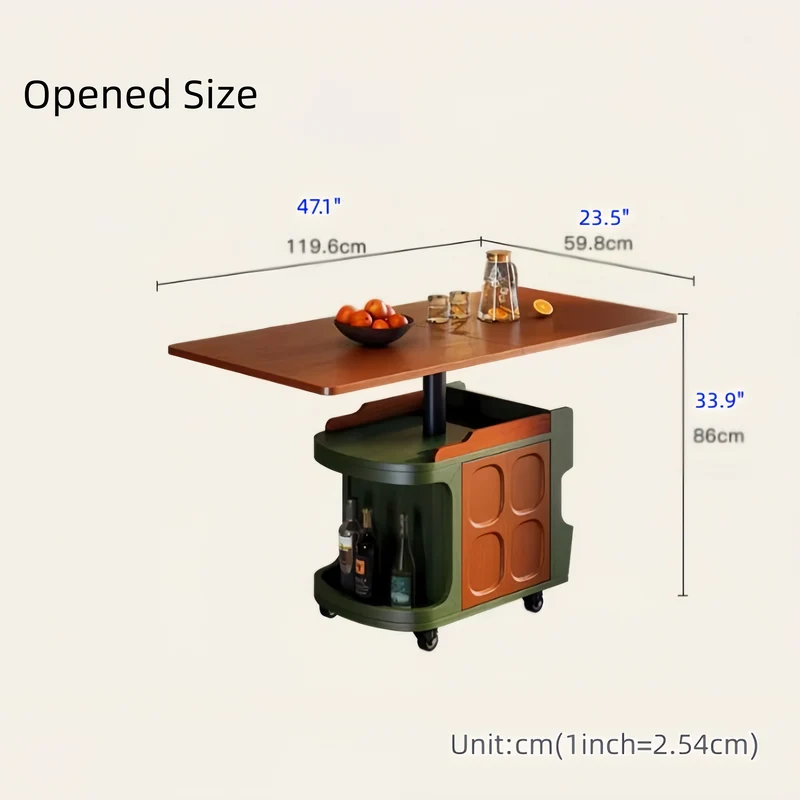 Mesa auxiliar elevable nórdica retro con almacenamiento y ruedas universales