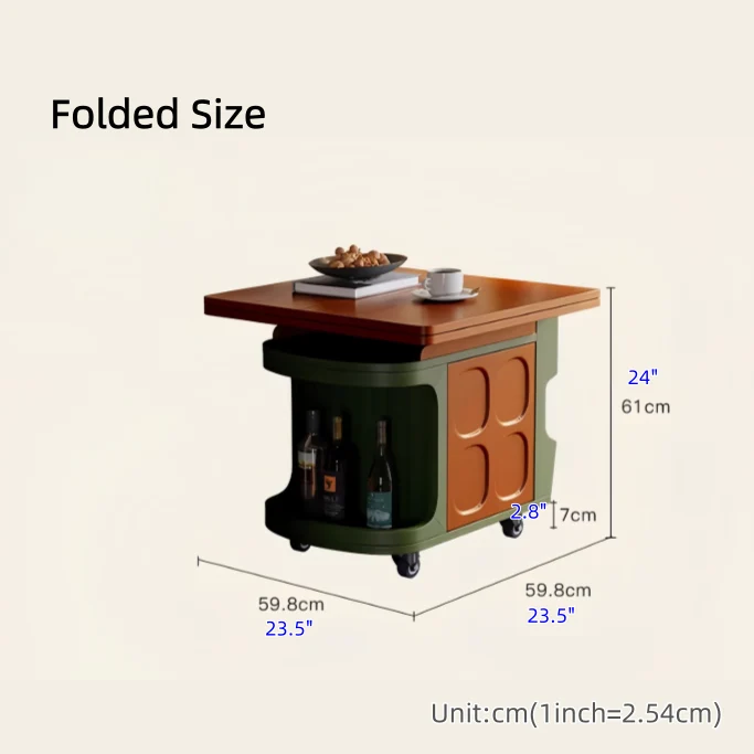 Mesa auxiliar elevable nórdica retro con almacenamiento y ruedas universales