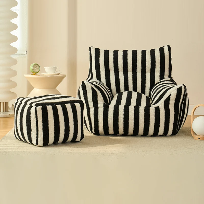Contemporary Scandinavian Teddy Fleece EPS Striped Square Lazy Sofa Footrest Backrest Armrest For Living Room And Bedroom