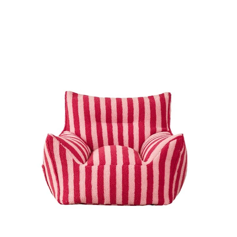 Contemporary Scandinavian Teddy Fleece EPS Striped Square Lazy Sofa Footrest Backrest Armrest For Living Room And Bedroom