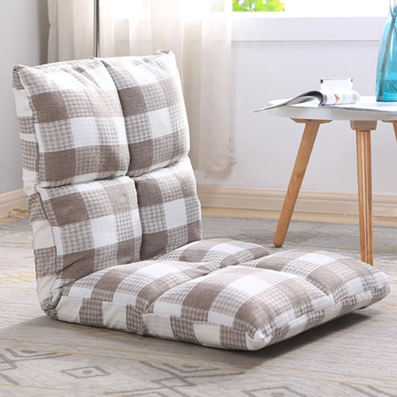 Modern Simplicity Cotton-linen Iron Rectangular Checkered Adjustable Backrest Lazy Chair Tatami For Living Room, Bedroom & Bay Window